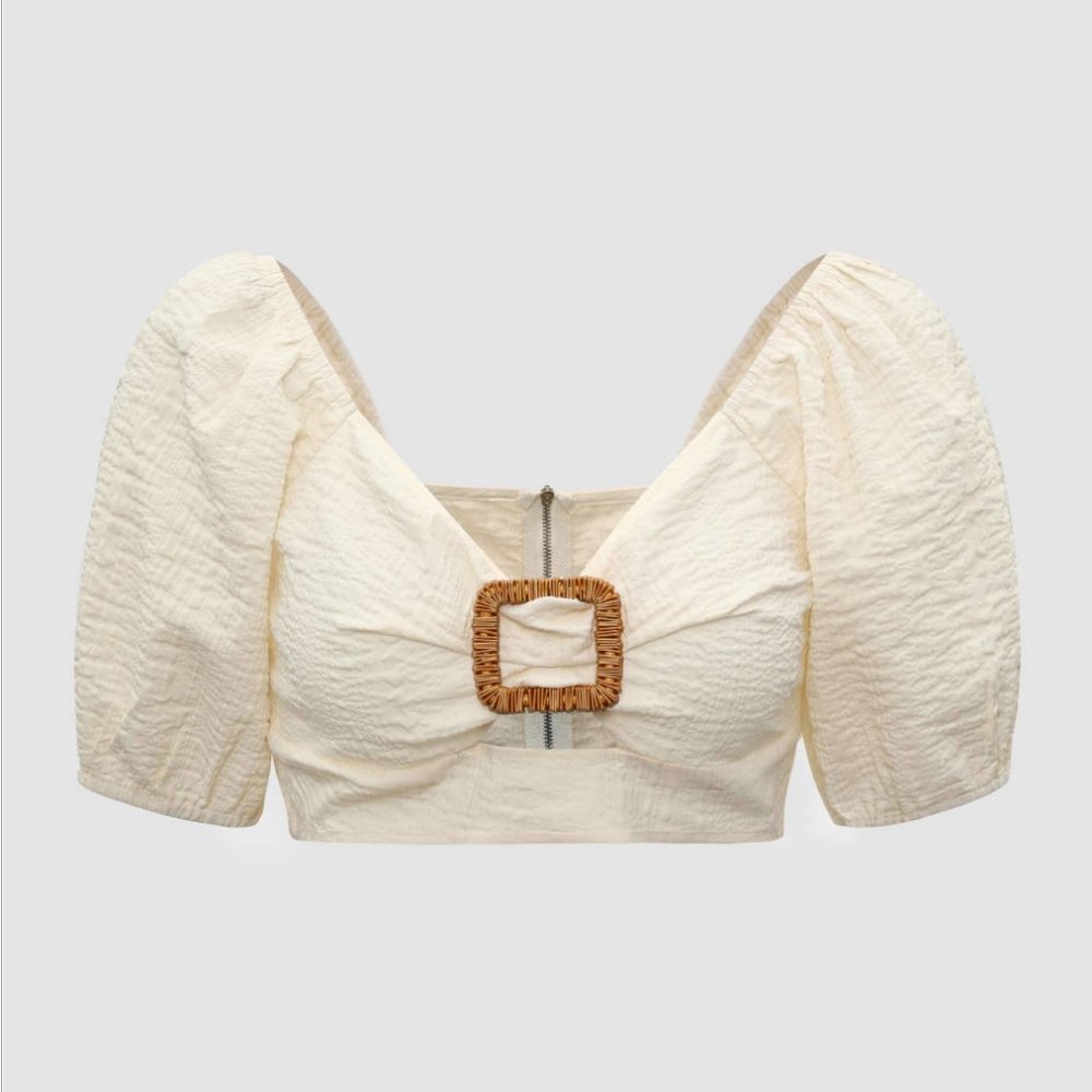 Sunset Drinks Off-Shoulder Cream Crop Top